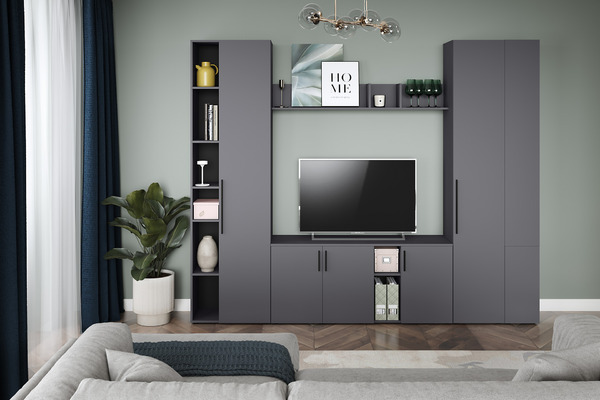 Тумба под ТВ Эйр 16.55 серый графит 0162 РЕ, собирается на любую сторону