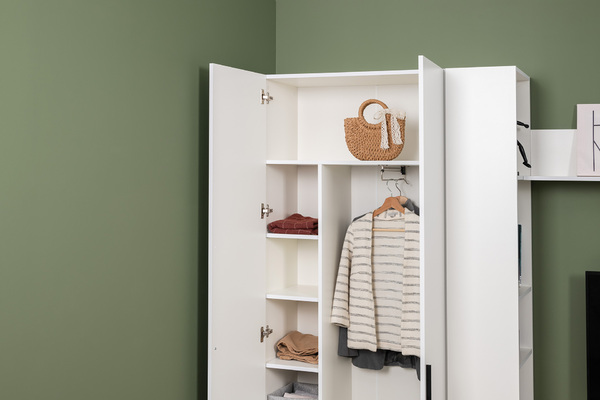 Шкаф для одежды Эйр 13.340 белый PE шагрень, собирается на любую сторону