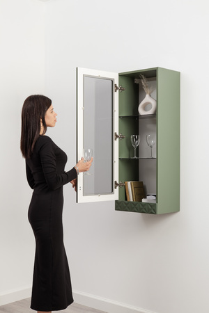 Гостиная Марион композиция 2 дымчатый зеленый K521, олива шагрень AG 1050 ПВХ, белый PE шагрень (собирается на любую сторону)