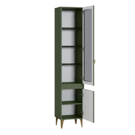 Гостиная Марион композиция 1 дымчатый зеленый K521, олива шагрень AG 1050 ПВХ, белый PE шагрень (собирается на любую сторону)