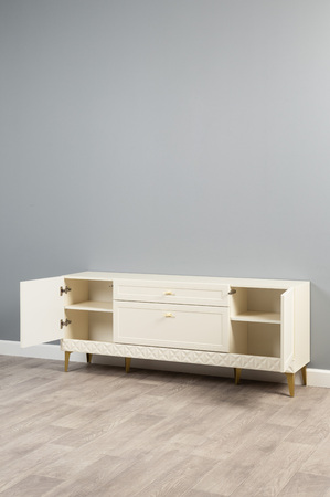 Гостиная Марион композиция 2 слоновая кость С341 PE, слоновая кость 6898 ПВХ, белый PE шагрень (собирается на любую сторону)