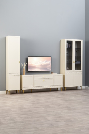 Гостиная Марион композиция 3 слоновая кость С341 PE, слоновая кость 6898 ПВХ, белый PE шагрень (собирается на любую сторону)