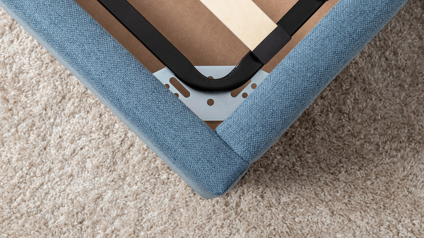 Кровать Миа 180 светло-синий, кант желтовато-коричневый с ортопедическим основанием и подъемным механизмом