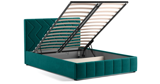 Кровать Милана 140 велюр сине-зеленый с ортопедическим основанием и подъемным механизмом