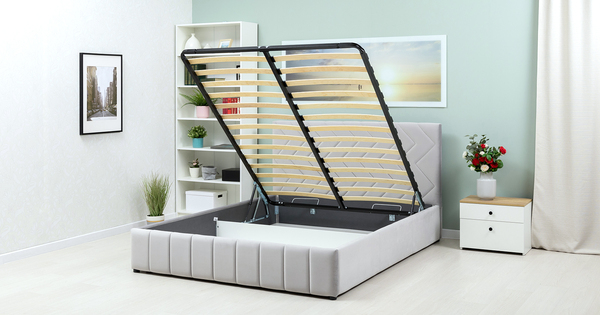 Кровать Милана 160 велюр светло-серый с ортопедическим основанием и подъемным механизмом