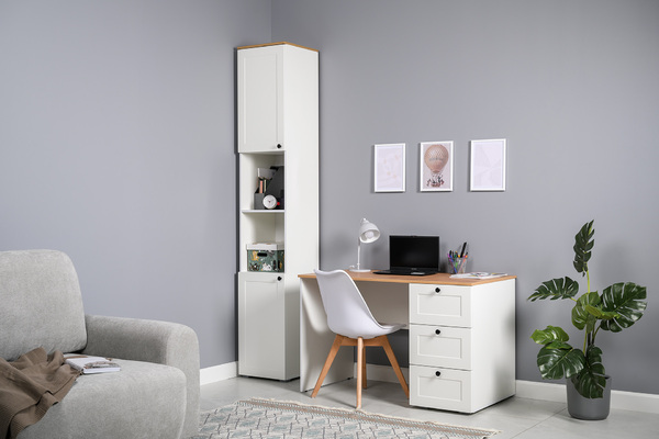 Стеллаж Остин 16.427 белый PE шагрень, дуб золотой CRAFT, белая шагрень 4101 ПВХ, сборка на любую сторону